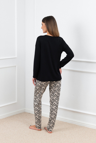 Piżama Damska długi rękaw, spodnie Birma Italian Fashion - czarny