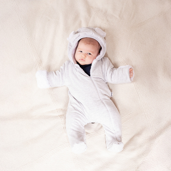 Pajac dresowy niemowlęcy Nicol Willy 219270 – szary ocieplany z luną i uszkami