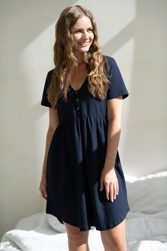 Aurora Milk&Love – koszula nocna ciążowa i do karmienia granatowa, bawełniana