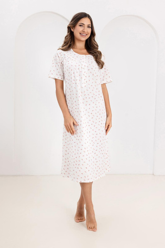 Koszula nocna 019 Regina różowa  – bawełniana, zapinana na guziki, z delikatnym marszczeniem i krótkim rękawem 