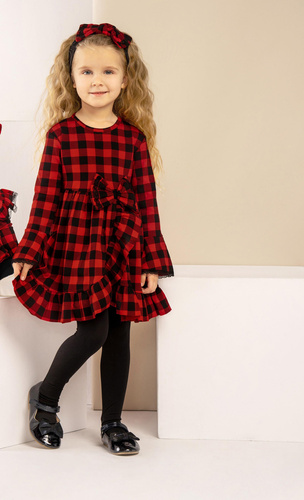 163566 Magia Świąt Sukienka + opaska Nicol - kratka: czarny, czerwony