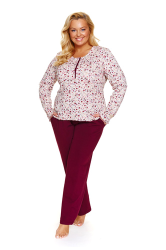 Doctor Nap 7307 – Piżama plus size rozpinana | 95% bawełna, długi rękaw - flores