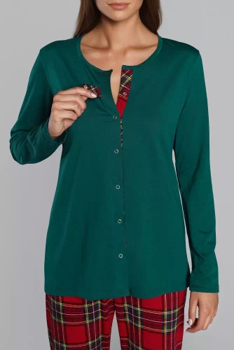 Piżama Damska długi rękaw, spodnie Zorza Italian Fashion - czerwony/druk 