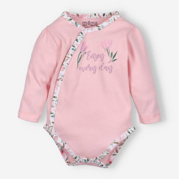 Body kopertowe z bawełny organicznej Pink Flowers Nini różowy 