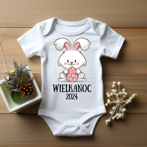 Body krótki rękaw "Wielkanoc z króliczkiem dla dziewczynki" Moocha biały