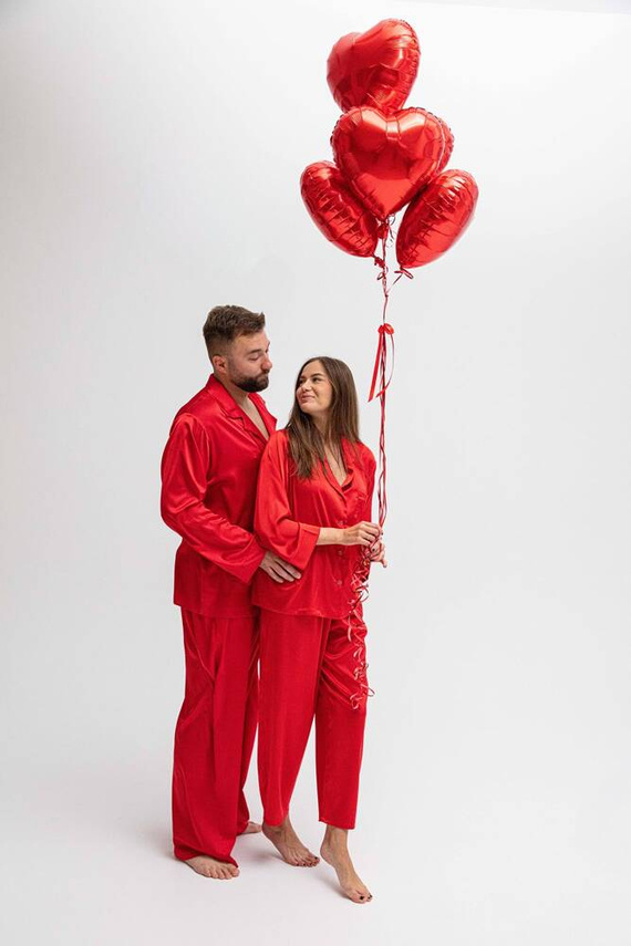 Piżama damska satynowa Amina DKaren - czerwony