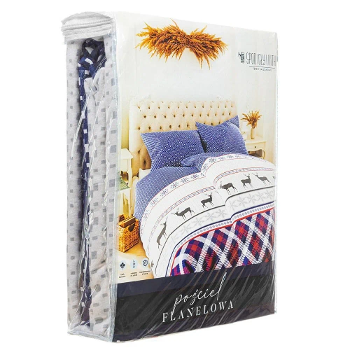 Pościel flanelowa świąteczna renifery Xmass 2D Spod Igły i Nitki niebieski 