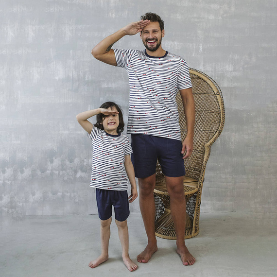 Piżama chłopięca krótki rękaw, spodnie Korfu Italian Fashion - druk/granatowy