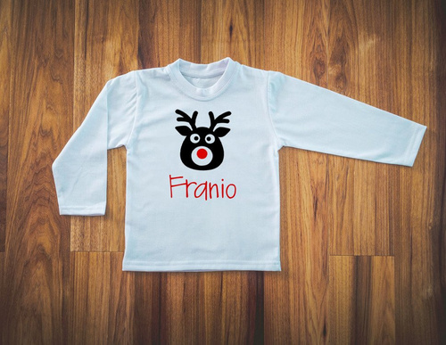 Koszulka dziecięca długi rękaw "Reniferem z imieniem" Moocha czarny 