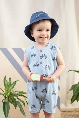 Rampers niemowlęcy na ramiączkach Summer Time Pinokio - niebieski druk