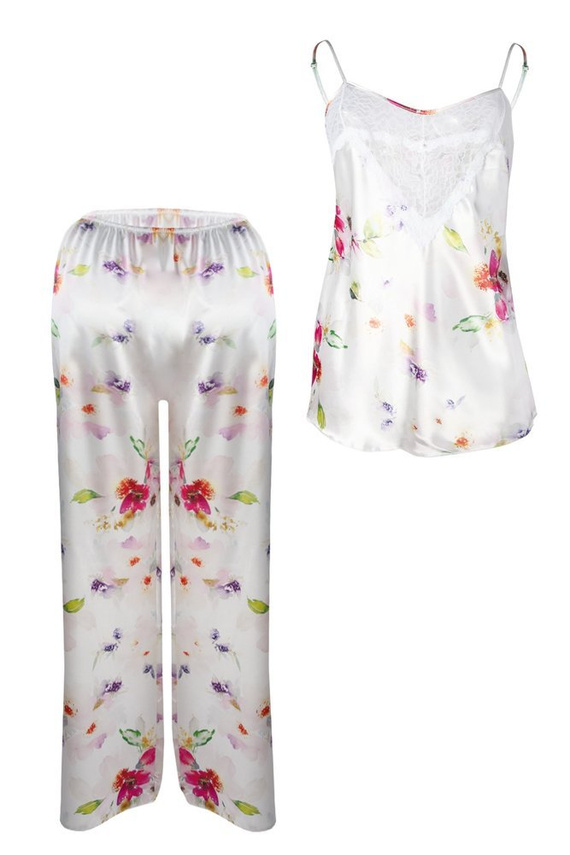 Piżama Damska Satynowa Flowers DKaren - DK-KC 1 granatowy