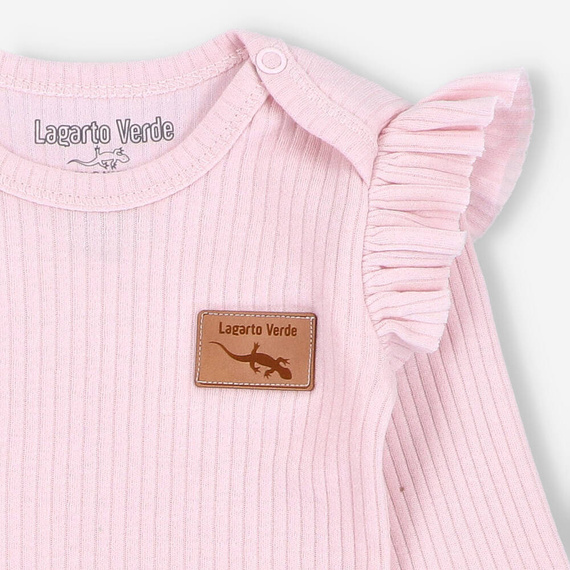Dzianina prążkowana Body z falbankami Lagarto Verde - różowy