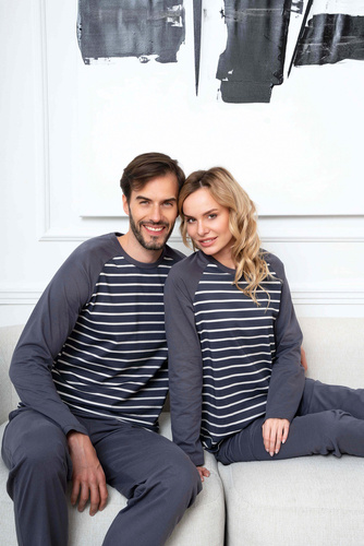 Piżama Męska długi rękaw, długie spodnie Lars talian Fashion - druk grafitowy/grafitowy