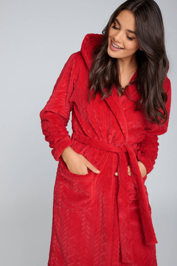 Szlafrok damski z kapturem Zala Italian Fashion - czerwony