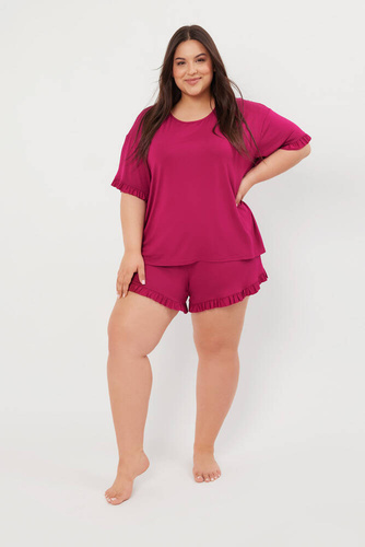 Piżama Damska krótki rękaw, spodenki Styl Italian Fashion - wino