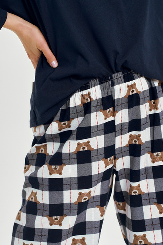 Piżama damska Taro 3441 Astrid – bawełna, koszulka z nadrukiem, spodnie w kratkę