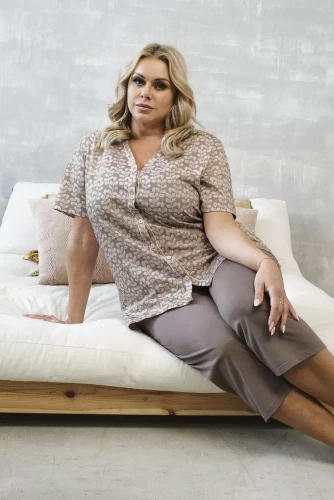 Piżama Damska krótki rękaw, 3/4 spodnie Ramira Italian Fashion - druk/cappucino