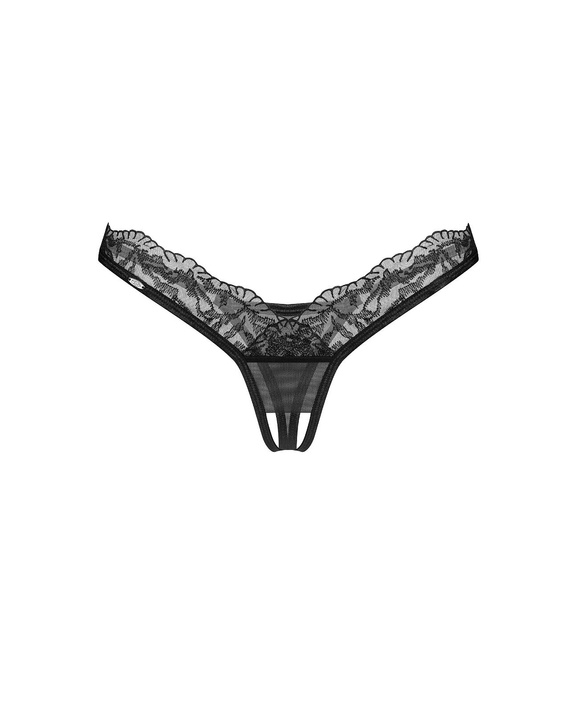 Stringi damskie otwarte Arrowel Crotchless Thong Obsessive - czarny