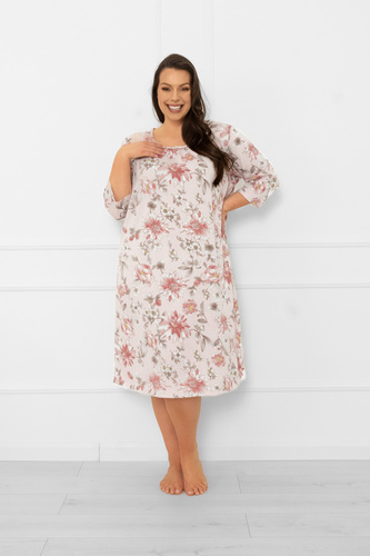 Damska koszula nocna Betula – 100% bawełna, rękaw 3/4, pastelowa Italian Fashion