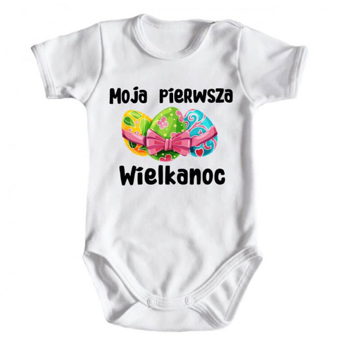 Body krótki rękaw "Moja pierwsza Wielkanoc z jajeczkami" Moocha biały