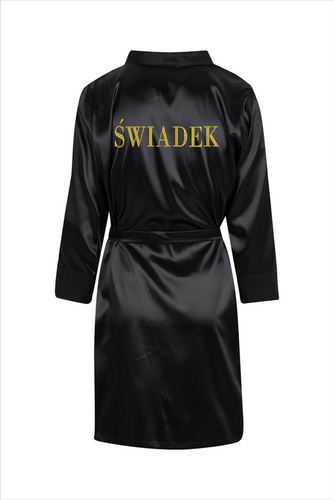 Szlafrok męski satynowy Świadek ByShelly - czarny/złoty