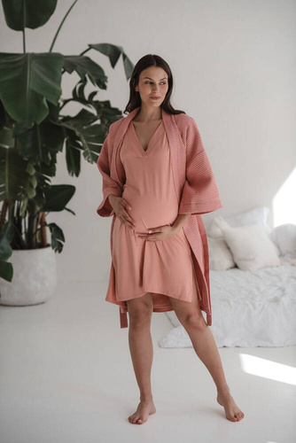 Bambusowa koszula nocna ciążowa i do karmienia Moon Milk&Love herbaciana róża