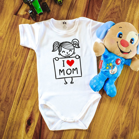 "I LOVE MOM" body krótki rękaw Moocha biały