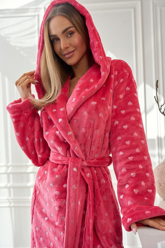 Amira 2551 L&L – szlafrok damski długi z kapturem | Miękki i elegancki