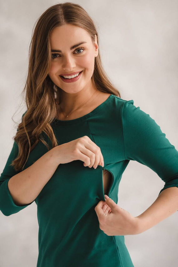 Milky Dress Sukienka do karmienia Milk&Love rękaw 3/4 butelkowa zieleń