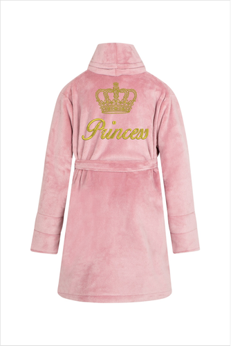 Szlafrok dziecięcy polarowy Princess + korona ByShelly - brudny róż/złoty