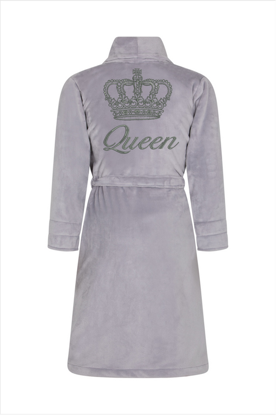 Szlafrok damski polarowy Queen + Korona ByShelly - jasny szary/srebrny