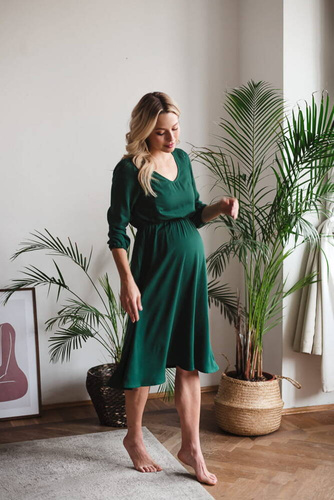 Sukienka ciążowa i do karmienia Lovely Dress Midi rękaw 3/4 Milk&Love butelkowa zieleń