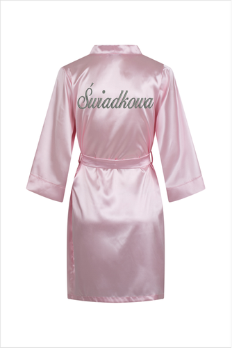 Szlafrok damski satynowy Świadkowa ByShelly - różowy/srebrny