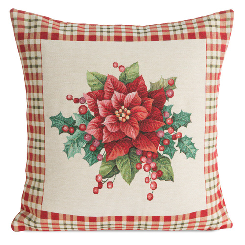 Poszewka świąteczna gobelinowa kwiaty Chp 1273 Eurofirany beżowy 