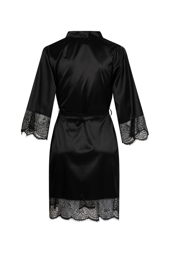 Szlafrok damski z koronką Gloria ByShelly - czarny