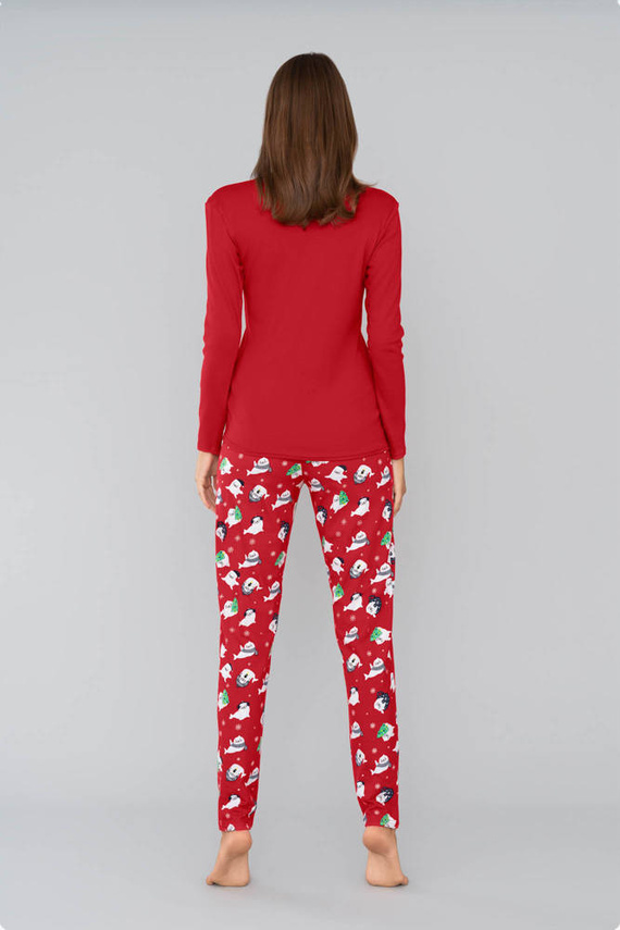 Piżama Damska długi rękaw, długie spodnie Kasjana Italian Fashion- czerwony/druk czerwony