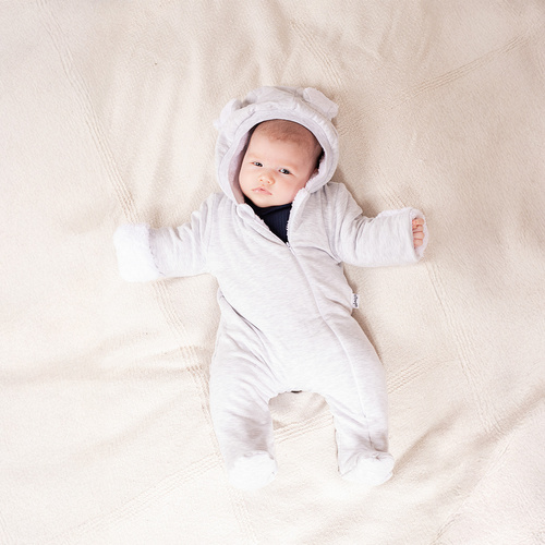 Pajac dresowy niemowlęcy Nicol Willy 219270 – szary ocieplany z luną i uszkami