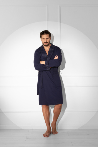 Szlafrok męski Gerard – bawełniany, klasyczny z szalowym kołnierzem Italian Fashion