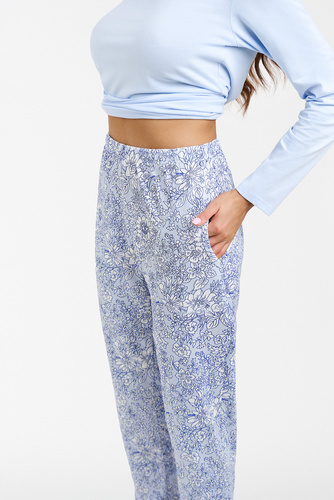 Piżama Damska długi rękaw, długie spodnie Salli Italian Fashion - niebieski/druk 