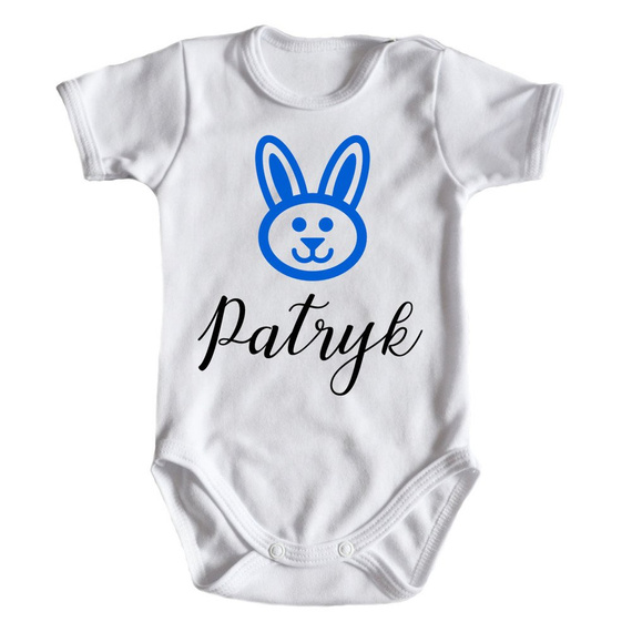 "Wielkanoc z imieniem niebieskie" body krótki rękaw Moocha białe