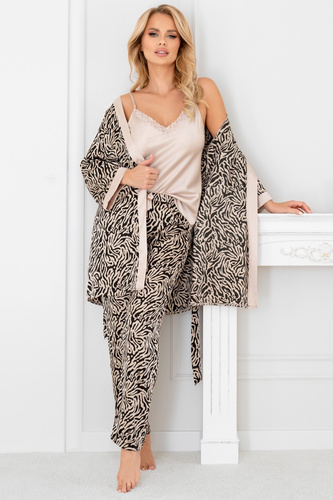 Damski szlafrok satynowy Sheila Donna – beżowy, lekki i kobiecy