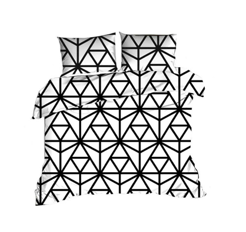 Komplet pościeli bawełnianej Classic E24 Karo 1427N biała trójkąty czarne – 100% bawełna, mocny splot, 2 elementy