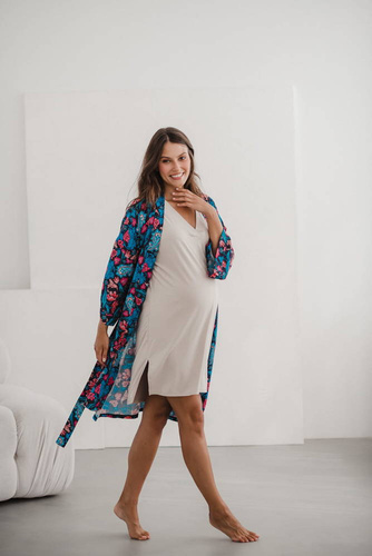 Bambusowa koszula nocna ciążowa i do karmienia długi rękaw Moon Milk&Love jasny beż