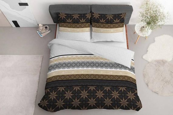 Pościel bawełniana glamour ornamenty 3835 A Detexpol grafitowy/złoty