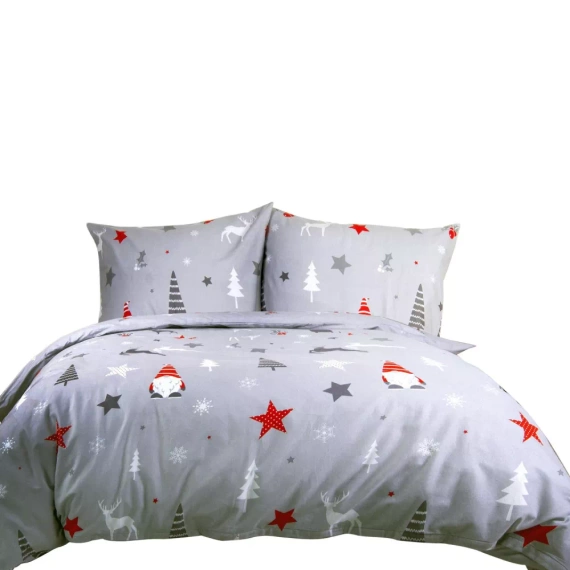 Pościel flanelowa świąteczna 31508/1 gwiazdki drzewa Darymex szary