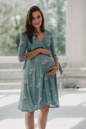 Sukienka do karmienia ciążowa Two Ways MIDI Milk&Love eukaliptus w hortensje