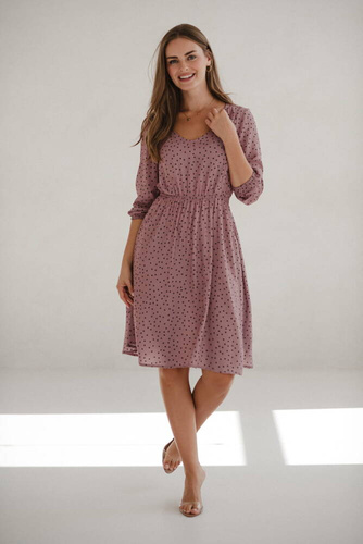 Sukienka ciążowa i do karmienia Lovely Dress rękaw 3/4 Milk&Love liliowa w czarne groszki