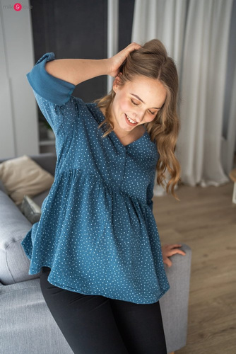 Tunika z muślinu organicznego Mother Nature Milk&Love indygo w kropki