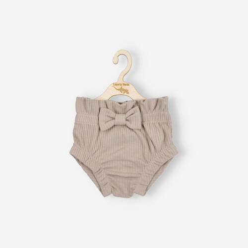 Krótkie spodenki z dzianiny prążkowej z kokardką Lagarto Verde - beżowy