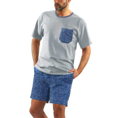Bawełniana piżama męska, krótki rękaw i spodenki 2693/01 Sesto Senso - jasny melanż-jeans